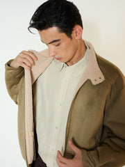Men's Casual Faux-Suede Fleece-Lined Harrington Jacket