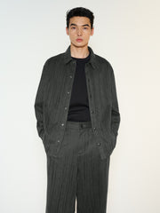 Men's Casual Grey Crinkled-Texture Denim Shirt