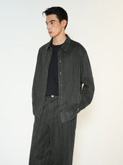Men's Casual Grey Crinkled-Texture Denim Shirt