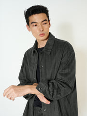 Men's Casual Grey Crinkled-Texture Denim Shirt