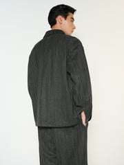 Men's Casual Grey Crinkled-Texture Denim Shirt