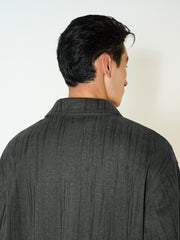 Men's Casual Grey Crinkled-Texture Denim Shirt