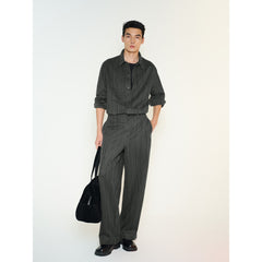 Men's Casual Grey Crinkled-Texture Denim Shirt