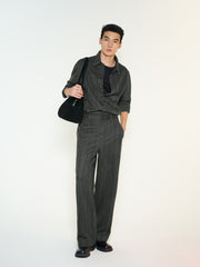 Men's Casual Grey Crinkled-Texture Denim Shirt