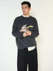 Men's Casual Wool-Blend Ink-Bird Pattern Knit Top