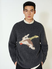 Men's Casual Wool-Blend Ink-Bird Pattern Knit Top
