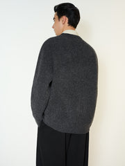 Men's Casual Wool-Blend Ink-Bird Pattern Knit Top