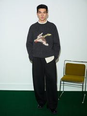 Men's Casual Wool-Blend Ink-Bird Pattern Knit Top