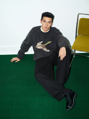 Men's Casual Wool-Blend Ink-Bird Pattern Knit Top