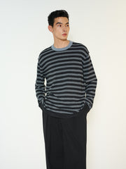 Men's Casual Contrast-Stripe Wool-Blend Knit Pullover