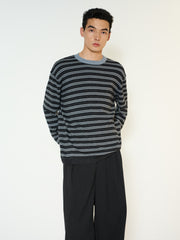Men's Casual Contrast-Stripe Wool-Blend Knit Pullover