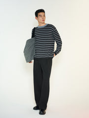 Men's Casual Contrast-Stripe Wool-Blend Knit Pullover