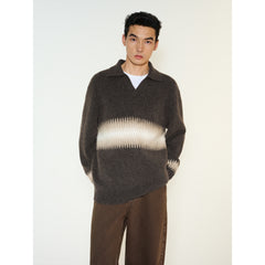 Men's Relaxed Wool-Blend Chevron-Stripe Knit Polo