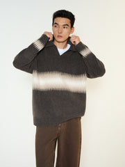 Men's Relaxed Wool-Blend Chevron-Stripe Knit Polo
