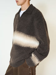 Men's Relaxed Wool-Blend Chevron-Stripe Knit Polo