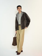 Men's Casual Vintage Textured Plaid-Lined Jacket