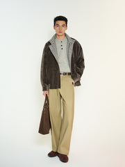 Men's Casual Vintage Textured Plaid-Lined Jacket