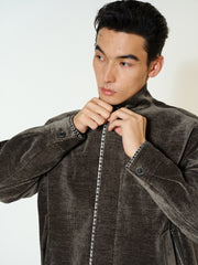 Men's Casual Vintage Textured Plaid-Lined Jacket