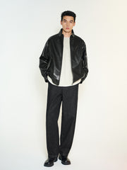 Men's Biker-Style Black Stand-Collar PU Leather Jacket