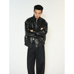 Men's Biker-Style Black Stand-Collar PU Leather Jacket