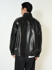 Men's Biker-Style Black Stand-Collar PU Leather Jacket