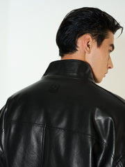 Men's Biker-Style Black Stand-Collar PU Leather Jacket