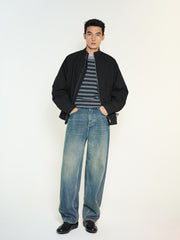 Men's Casual Black Stand-Collar Zip Jacket