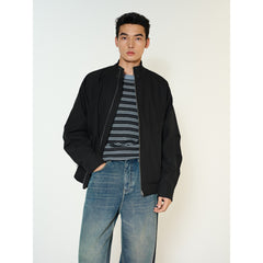 Men's Casual Black Stand-Collar Zip Jacket