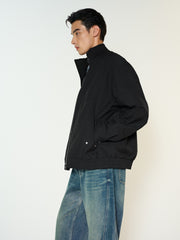 Men's Casual Black Stand-Collar Zip Jacket