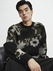 Men's Allover Contrast Floral Jacquard Sweater