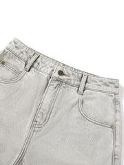 Women's Casual Light Grey High-Rise Straight-Leg Jeans