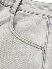 Women's Casual Light Grey High-Rise Straight-Leg Jeans