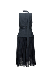 Women's French-style V-neck faux two-piece dress