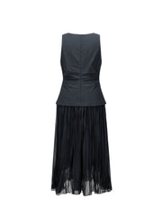 Women's French-style V-neck faux two-piece dress