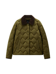 Women's Barn-Style Quilted Corduroy-Panel Shirt-Down Jacket