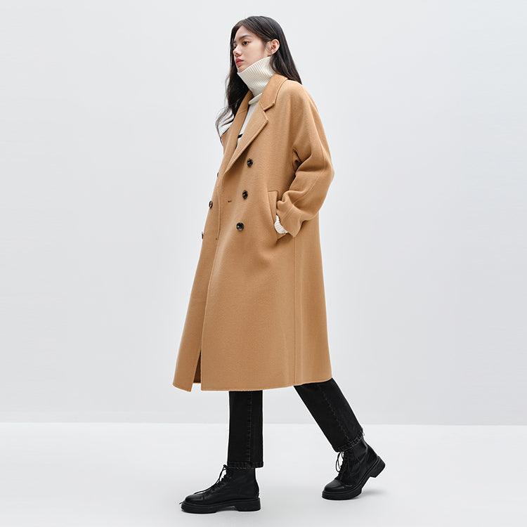 Women's Khaki Straight Double-faced Wool Coat