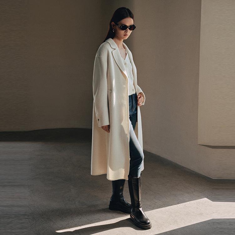 Women's Beige Straight Wool Coat