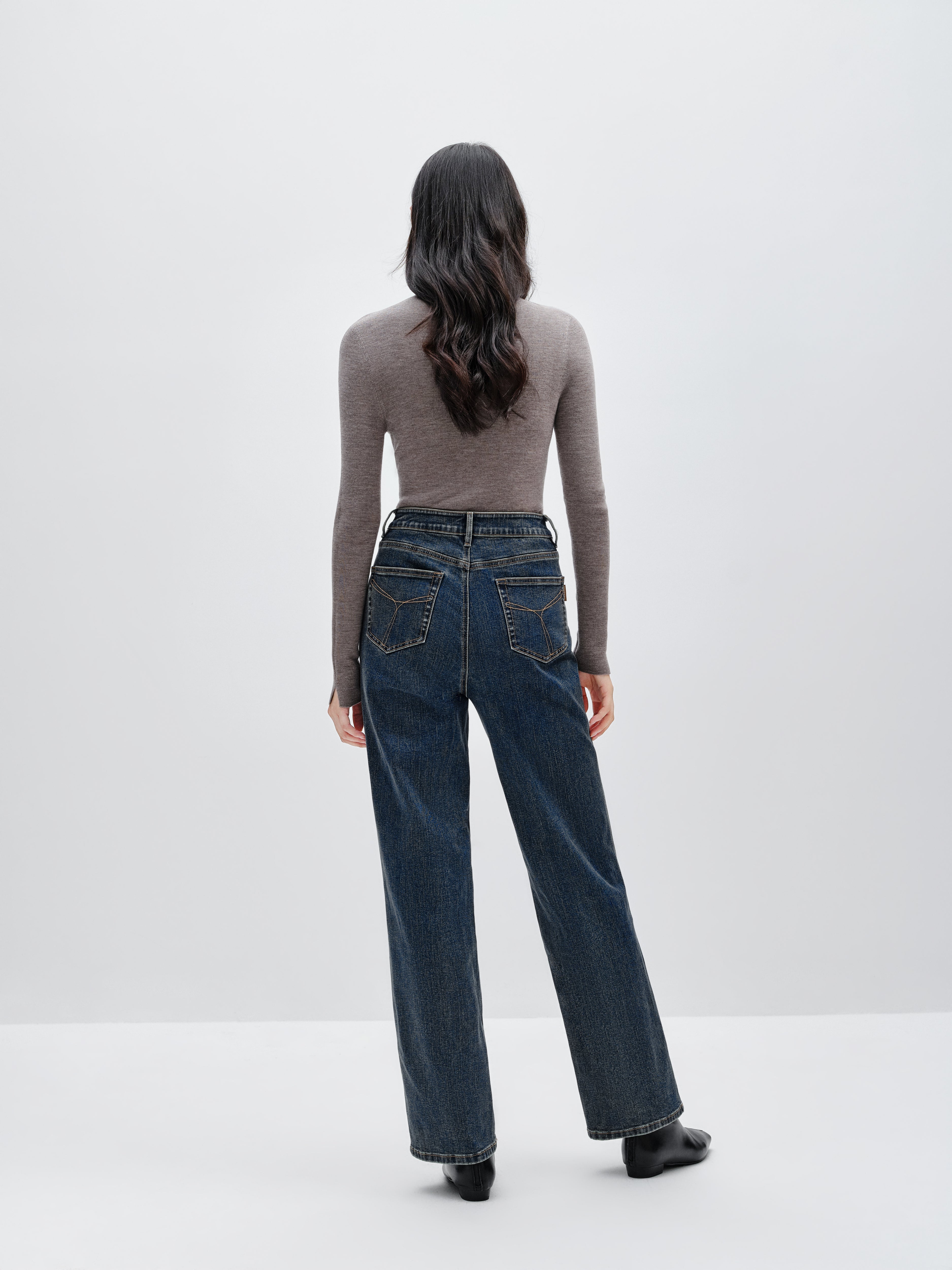 Women's Washed High Waist Straight Jeans