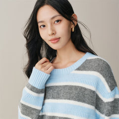 Women's Mohair-Blend Striped Drop-Shoulder Knit Sweater