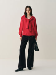 Women's V-Neck Knit Sweater with Detachable Hooded Cape