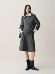 Women's Gray Wide-Leg Tailored Shorts