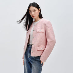 Women's Pink Pocket Texture Jacket