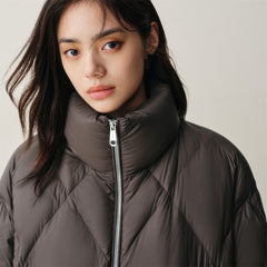 Women's Extra-Long Puffer Coat with Cable-Knit Shawl