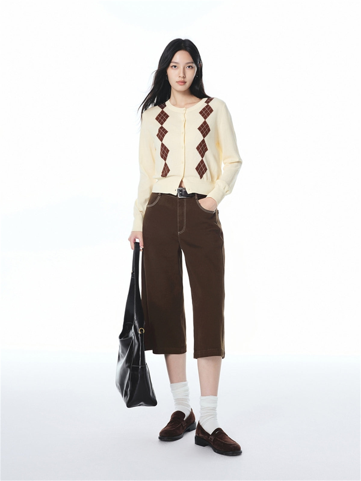 Women's Cable Knit Argyle Cardigan