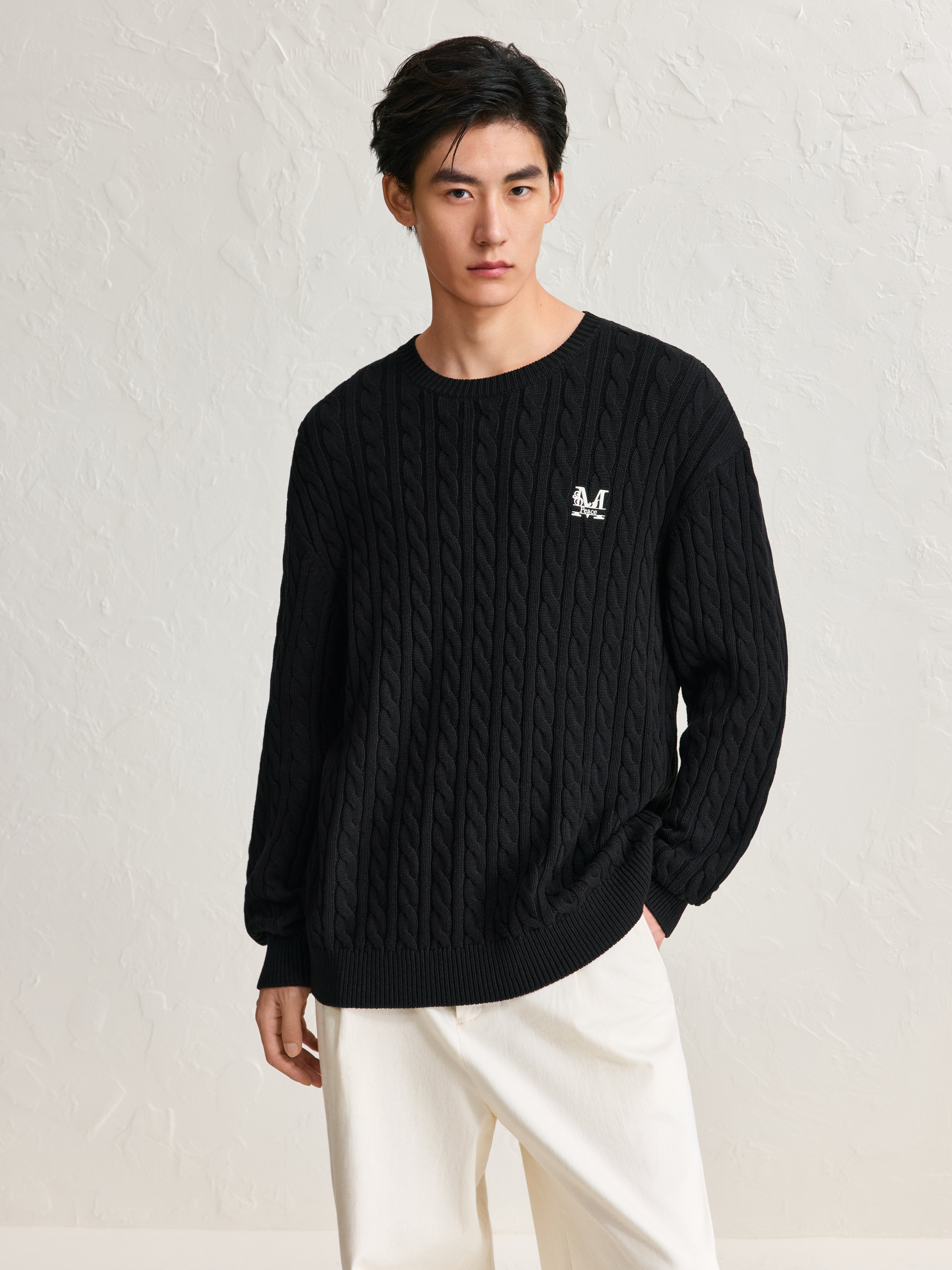 Men's Embroideried Cable-Knit Pullover