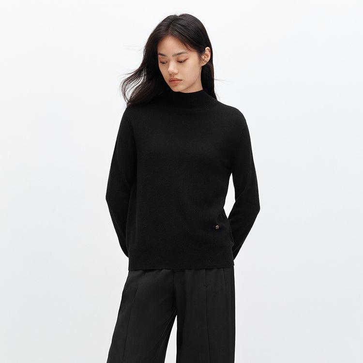 Women's Black Loose Fit Wool Pullover