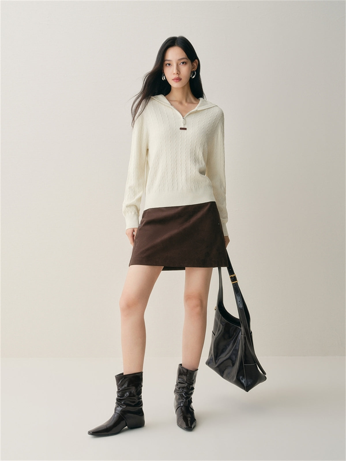 Women's Short Cable-Knit Hooded Sweater