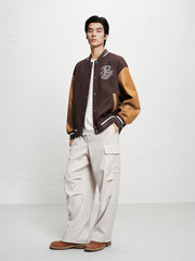 Men's Colorblock Embroidered Baseball Jacket