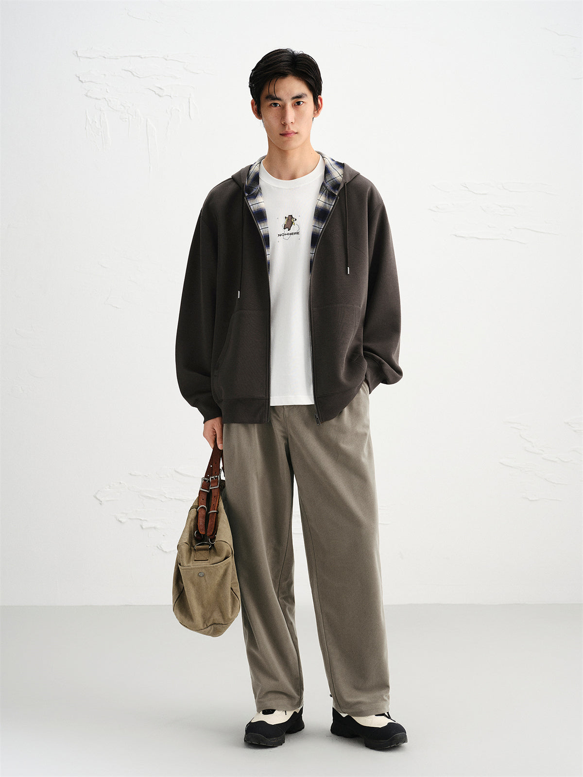 Men's Plaid Panel Zip-Up Hoodie