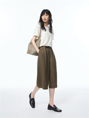 Women's Pleated Cropped Straight-Leg Pants